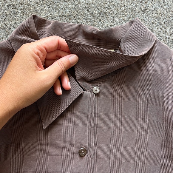 Vintage Anna Button Up Blouse Shirt Top Womens XL Checkered Pattern 90s Workwear - Picture 8 of 16